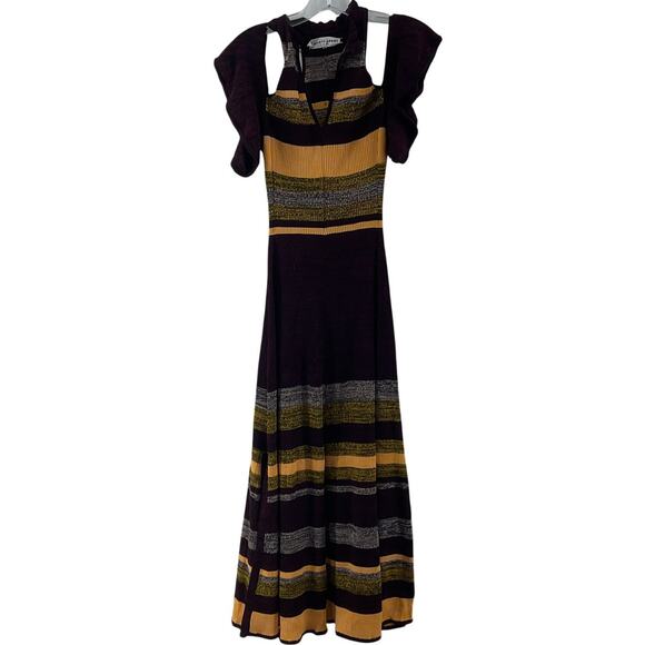 Apiece Apart Burgundy/Yellow Striped Ribbed Knit Maxi Dress Women’s XS Cotton - Picture 1 of 6